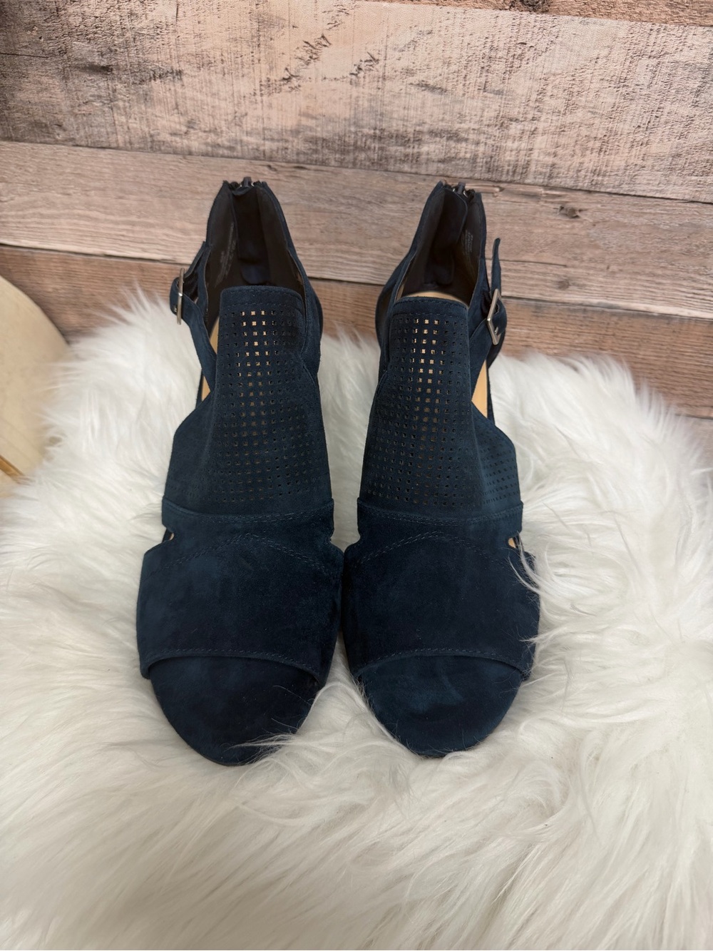 Bella Vita Navy Suede Cutout Ankle Booties